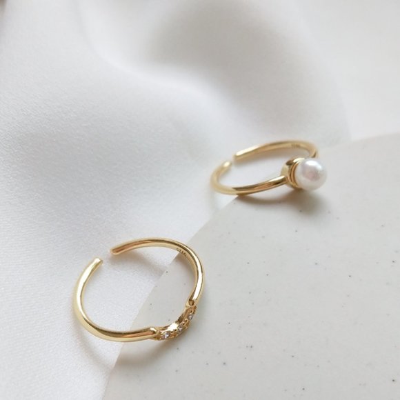 Gold Vermeil Double Layered Pearl Ring CZ Ring for Her Dainty Ring for Her - Picture 5 of 8